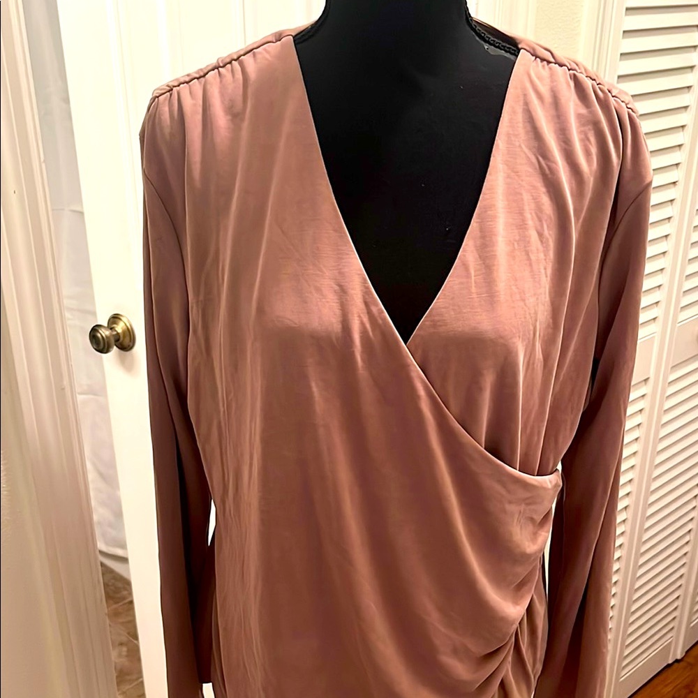 Express Elegant Neutral Draped Wrap Blouse